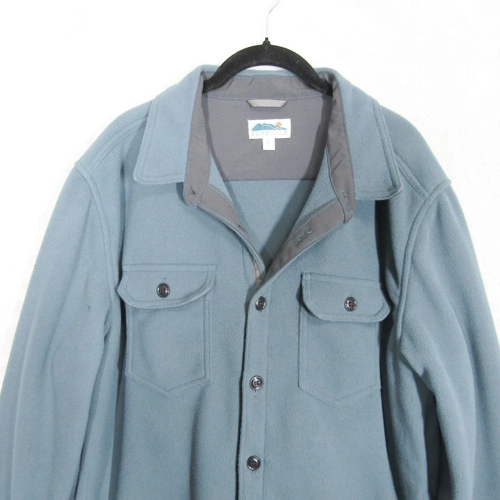 Edgevale Shirt Jacket Men's Size Large Blue Fleece Button Up Made in USA Shacket